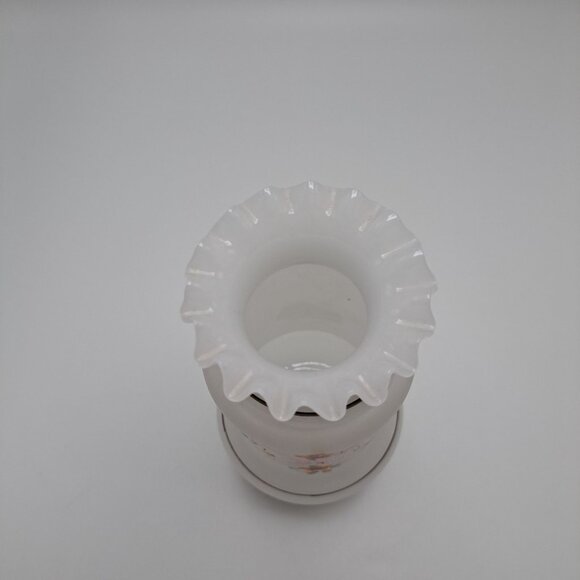 Vintage Hand-Painted Bristol Glass Vase With Ruffled Top & Floral Design - Picture 5 of 12